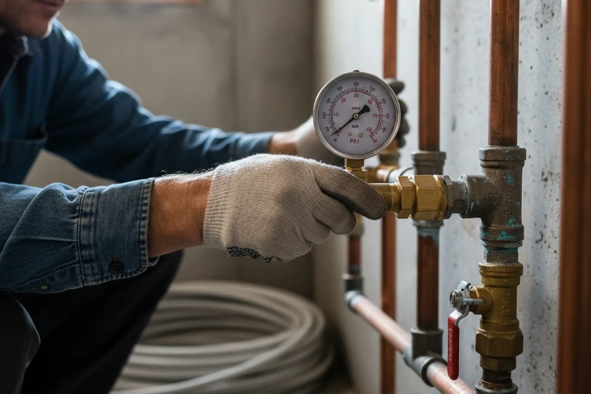 Pressure testing a repaired line during Water Line Repair in Bally